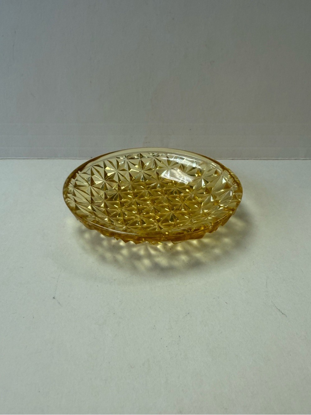 Vintage Amber EAPG Pressed Glass Starburst Butter Pat Trinket Tray Dish. - Picture 4 of 8